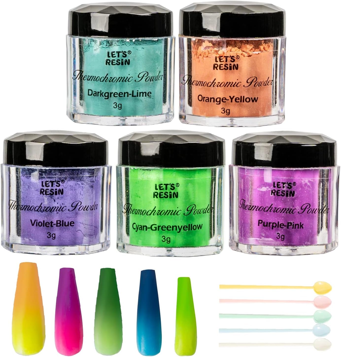 Thermochromic Pigment Powder Temperature Activated That Changes at 88°F-5 Colors Changing Powder for Nail Polish, Paint, Slime, Epoxy, Resin, Ink, Fabric Art, Casting-3 Gram Each