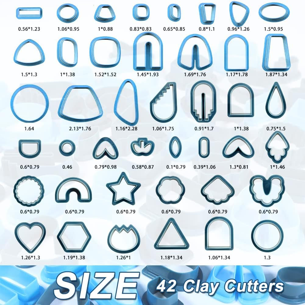 Polymer Clay Cutters for Earring Making - 160Pcs Clay Tools Set with Earrings Accessories, 42+8Pcs Different Shape Plastic Clay Molds Clay Cutters for Polymer Clay Jewelry (Style B-Blue)