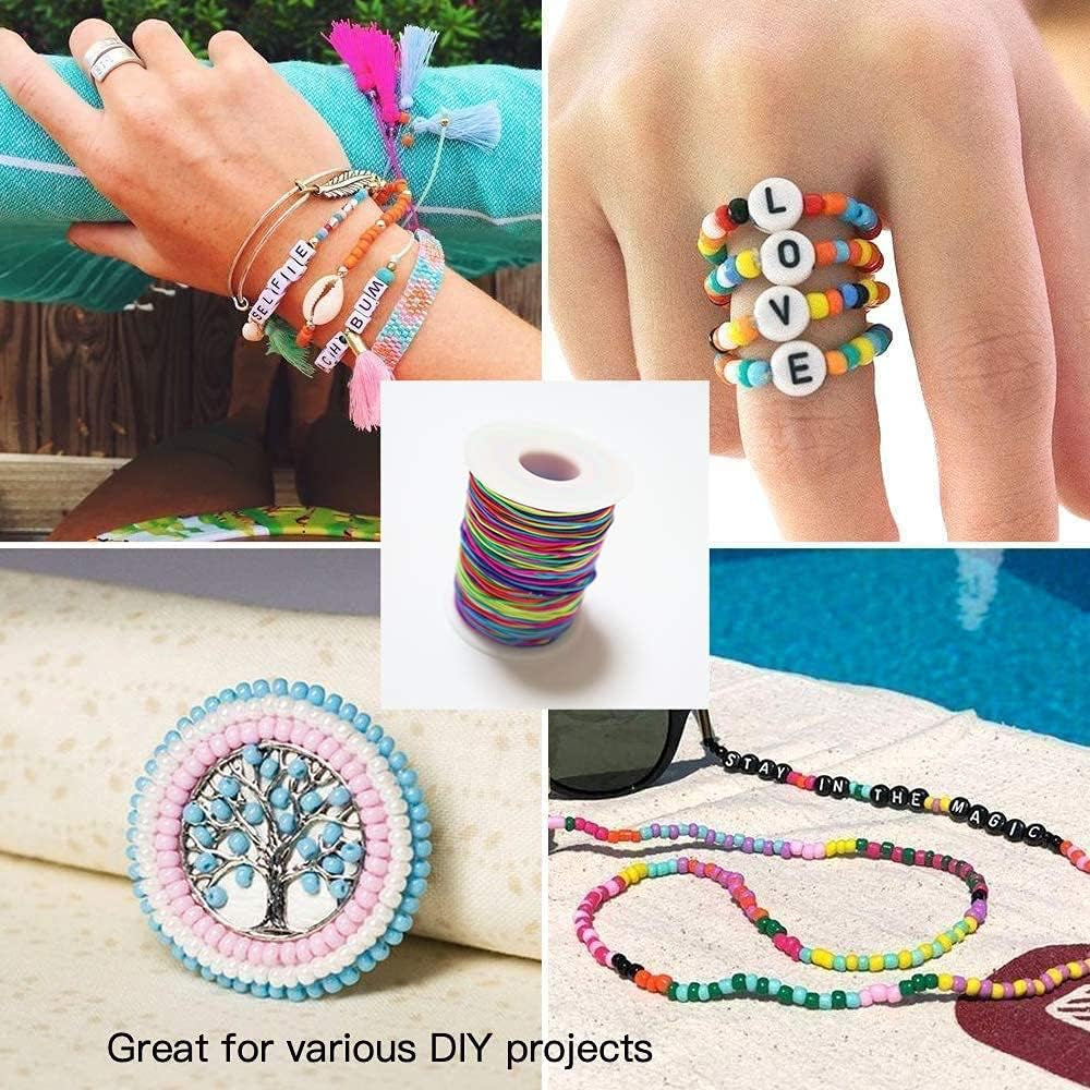 Elastic Beading Cords 100M Rainbow 1Mm Elastic Cord Pony Beads Crafts Pony Beading Thread Stretch String Craft Cord Pony Bead String