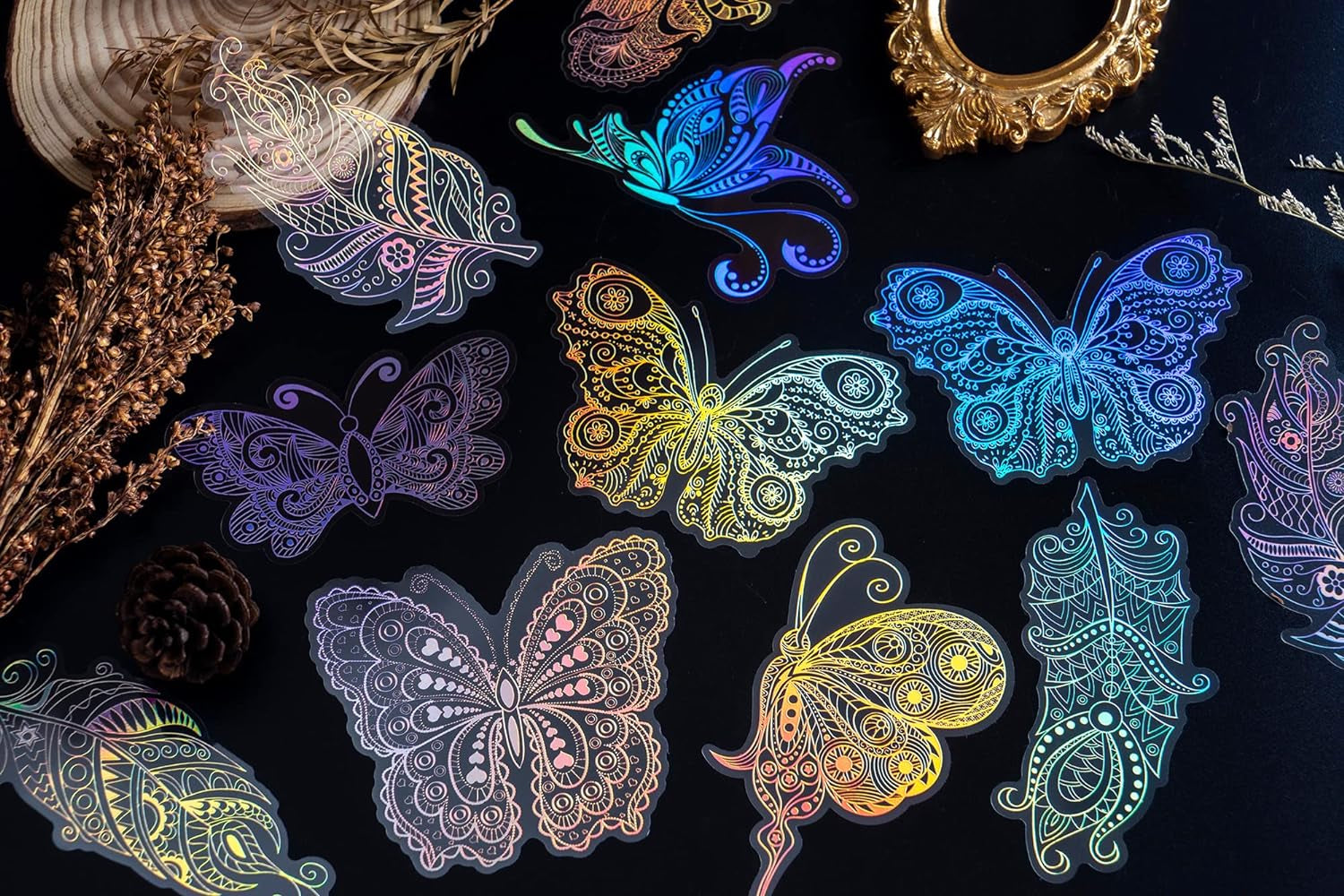 80 Pieces Large Size Holographic Stickers, Glitter Shiny Iridescent Transparent Resin Sticker Decals for Scrapbook Junk Journal Bullet Journals Planners Laptops Water Bottles Paper Crafts