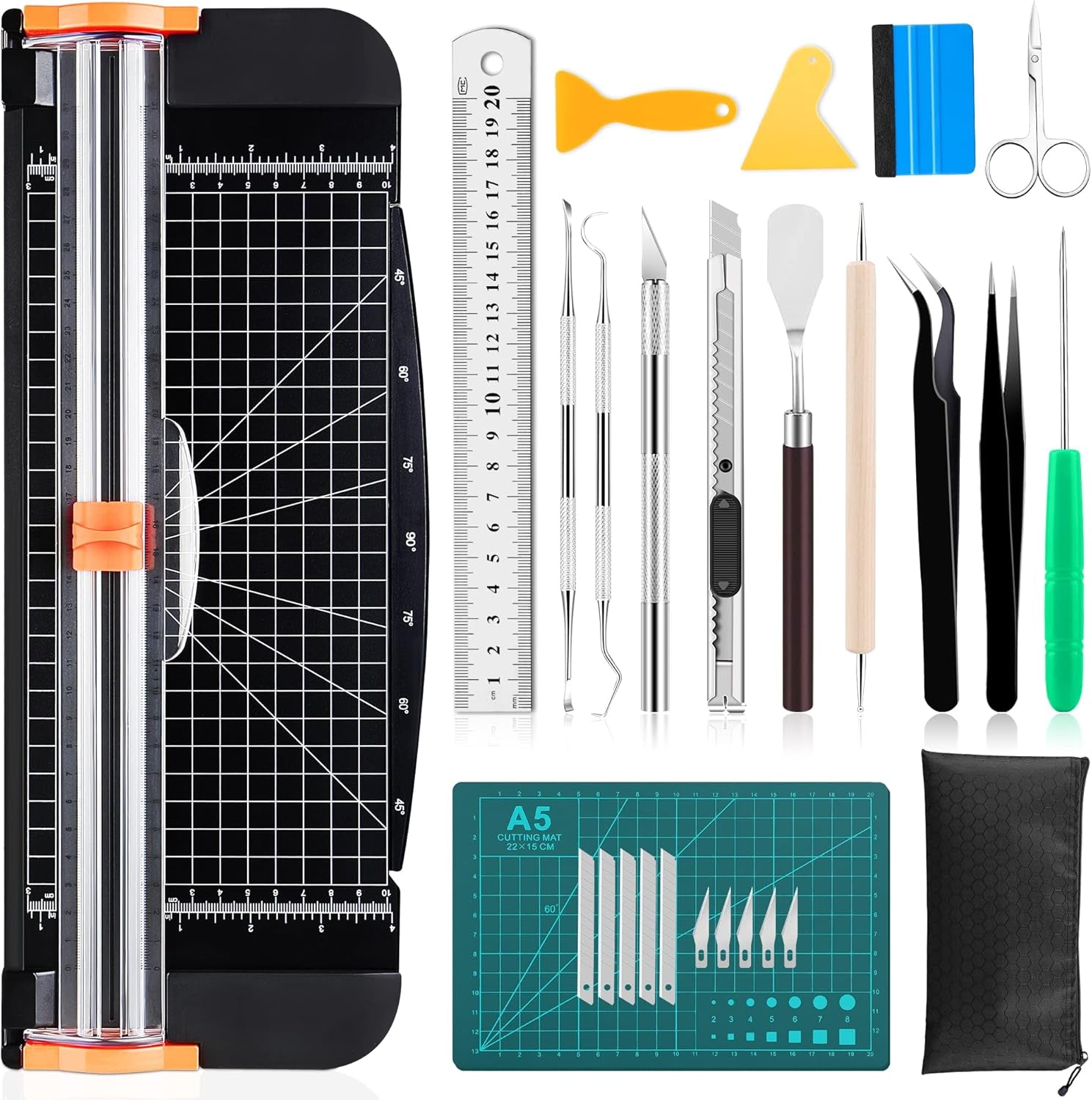 27PCS Craft Weeding Tools for Vinyl Kit,Utility Knife Vinyl Weeding Tool Set with 12Inch Paper Cutter Trimmer for Scrapbooking,Silhouettes,Cameos,Diy Art Crafting,Cutting,Splicing,Cardstock