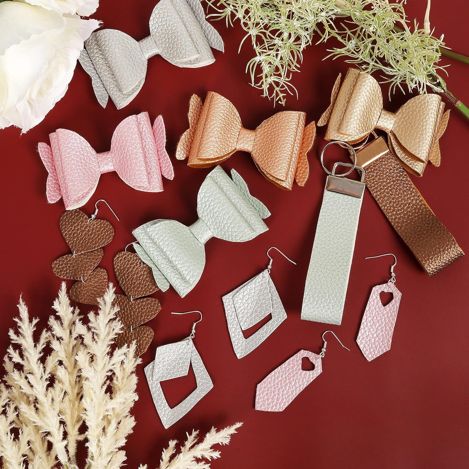 Shiny Pearl Faux Leather Sheets: Soft Pearl Lustrous Textured Metallic PU Synthetic Leather Fabric 8Pcs/Set 12X8 Inch for Bows Earrings Making DIY Craft (Light Color)