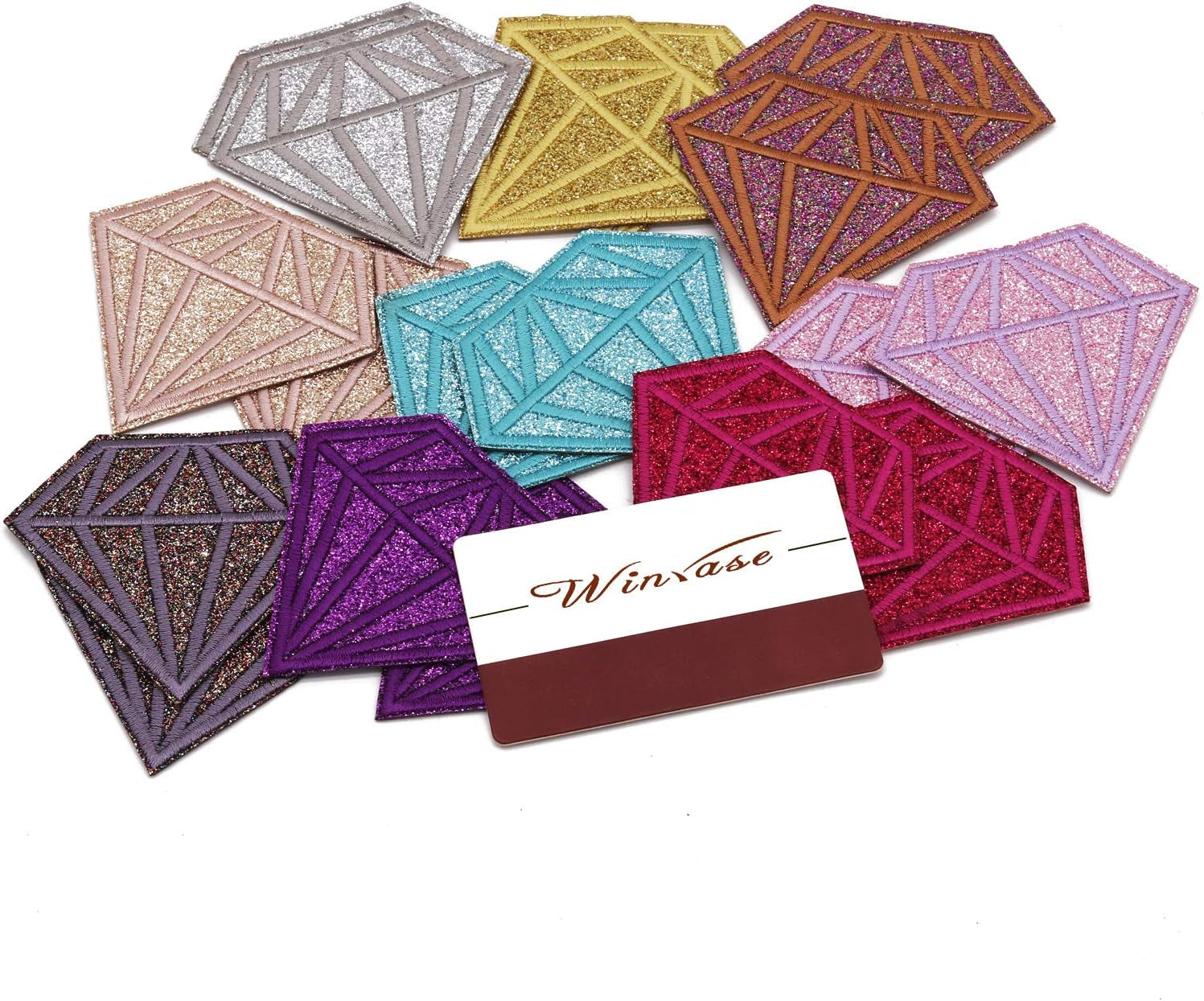 18Pcs Shiny Glitter Diamond Shape Iron on Patches Embroidered Motif Applique Decoration Sew on Patches Custom Patches for DIY Jeans, Jacket,Kid'S Clothing, Bag, Caps, Arts Craft Sew Making (Diamond)