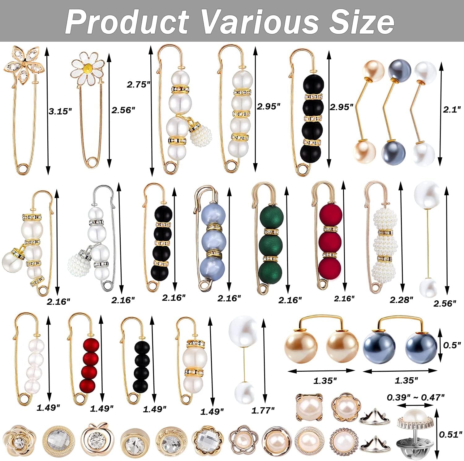 50 Pcs Pearl Brooch, Sweater Shawl Hat Clip Neckline Pins Double Faux Pearl Brooches for Women Girls Fashion Cover up Buttons Clothing Dresses Decoration Accessories Pant Waist Tightener Safety Pins