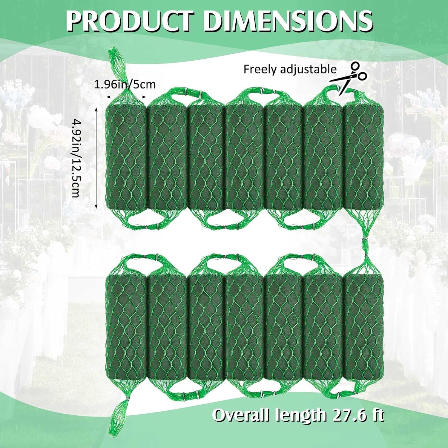 14 Pcs Floral Foam Garland 27.6Ft Absorption Flower Holder Plant Foam Flower Green Sponge Foam for Wedding Arch Door Tabletop Decoration Arrangement Home Garden Craft
