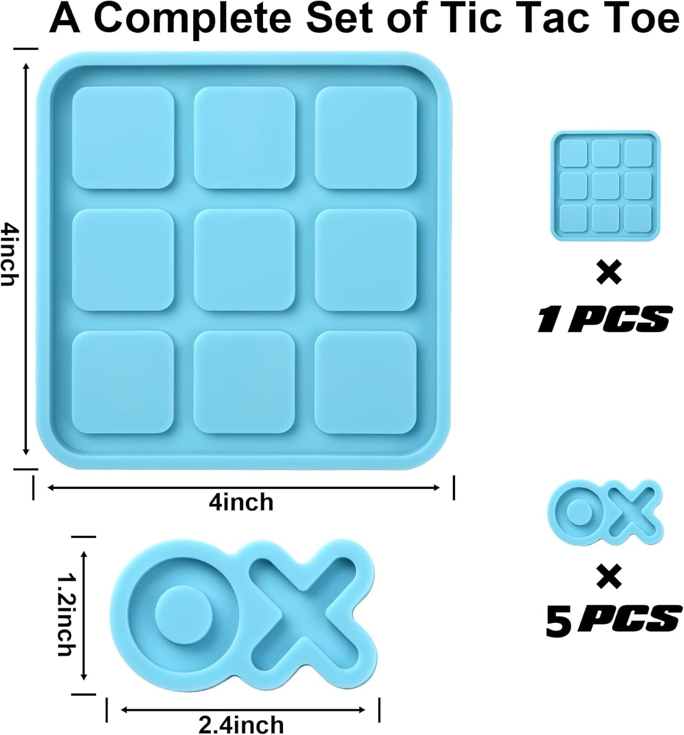 Tic Tac Toe Resin Mold with 5 Chess Pieces Molds, X O Board Game Silicone Molds for Resin Casting,Diy Tabletop Board Game
