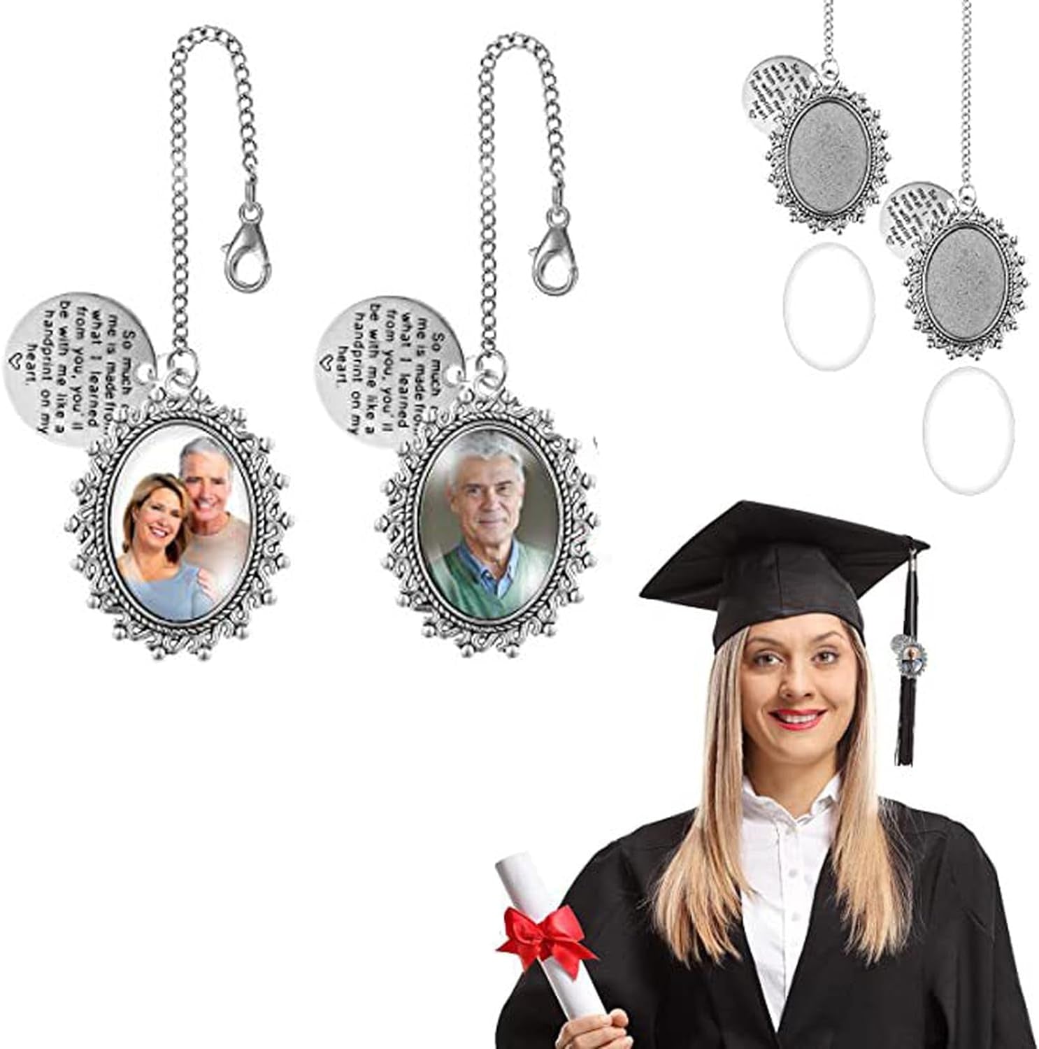 2Pcs Personalized Graduation Tassel Charm Graduation Cap Tassel with Memorial Photo 2024 Graduation Cap Decorations as Gift Picture Charm Cap Topper Chain Length 5.1In