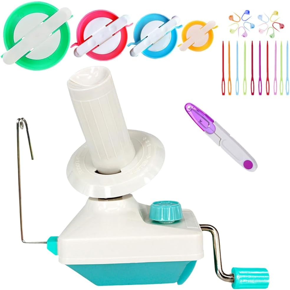 Yarn Ball Winder, Convenient Yarn Winder for Yarn,Yarn Swift and Ball Winder Combo with Easy Installation for Yarn Storage +1 Set 4 Size Pompom Maker+20 Pieces Stitch Knitting Needles+1 PCS Scissors