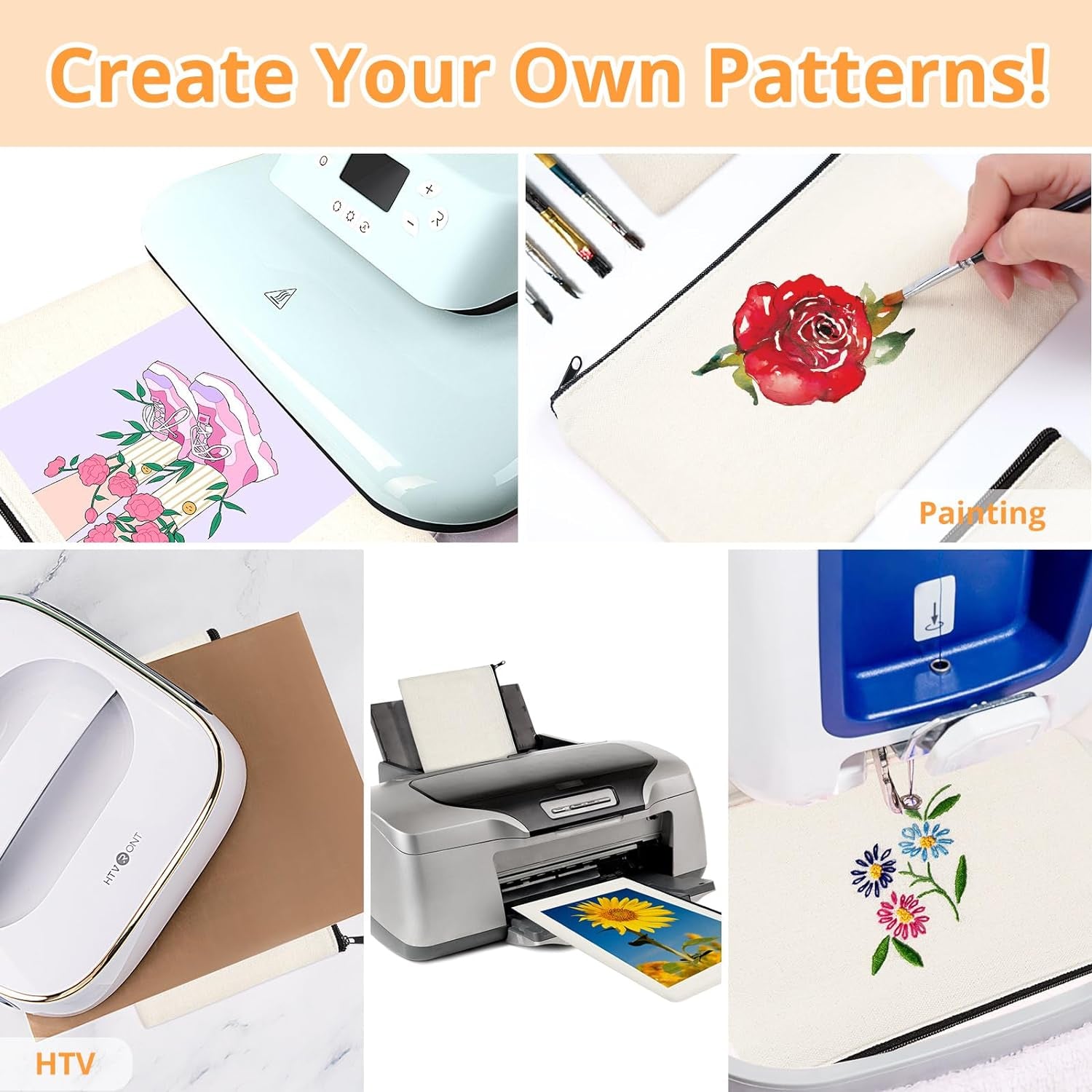 Blank Canvas Makeup Bags 10 Pack, Sublimation Blanks Cosmetic Bags, DIY Heat Transfer Canvas Pen Case Pencil Bags, Beige Multi-Purpose Travel Toiletry Zipper Bags (10Pcs 8.3 × 5 Inch)