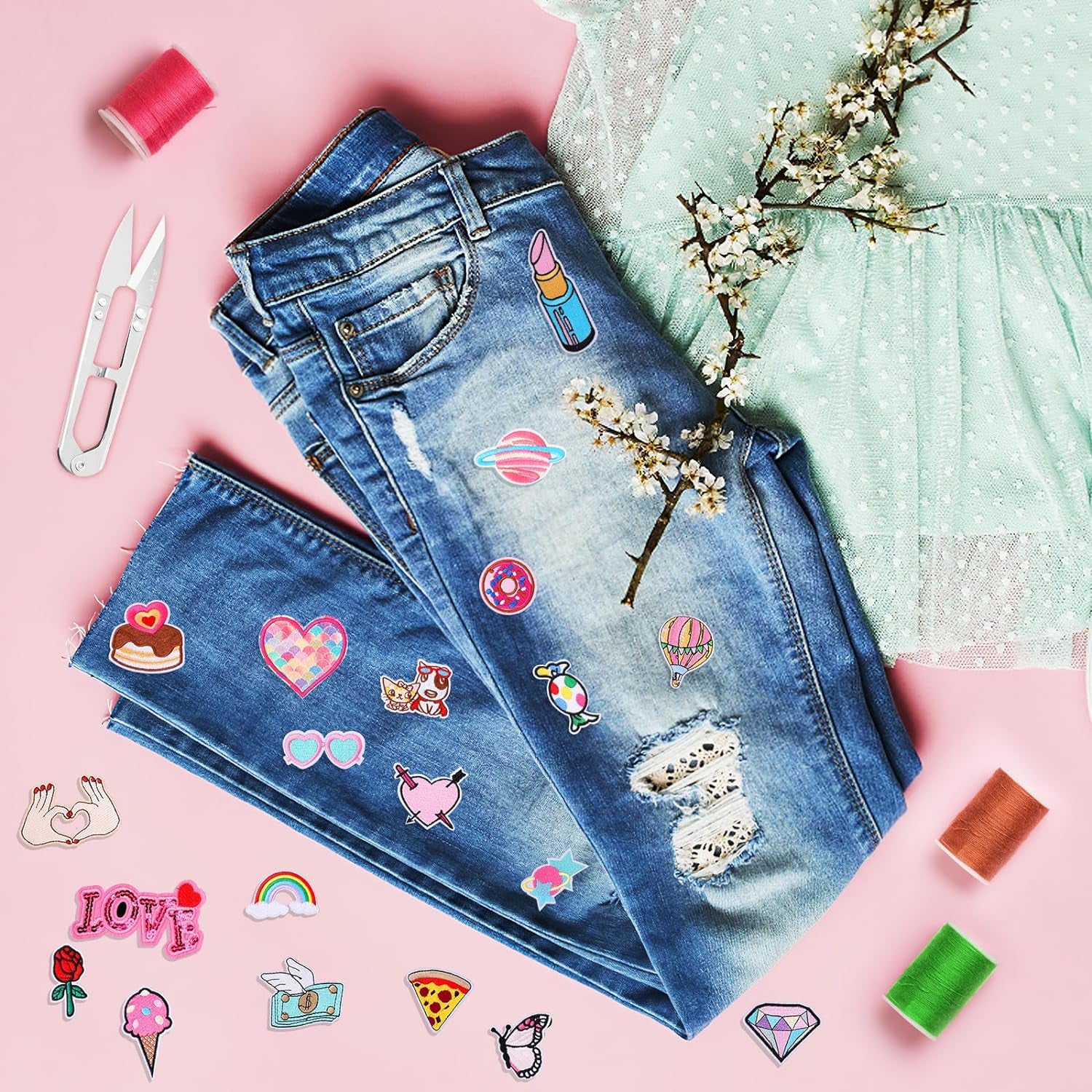 30Pcs Girls Iron on Patches for Clothing Jackets DIY Sew Embroidered Applique Decorative Repair Patches on Patches for Clothes Backpacks Jackets Jeans Dress Hats