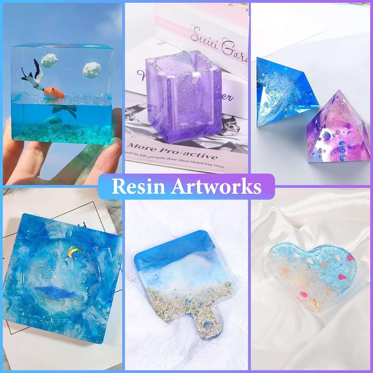 Resin Molds Kit 12PCS, Epoxy Resin Silicone Molds, Resin Mold Including Cube, Pen Container, Pyramid, Ashtray, Tray, Love, Round, Square, Ball, Flowerpot, Cuboid, Crystal