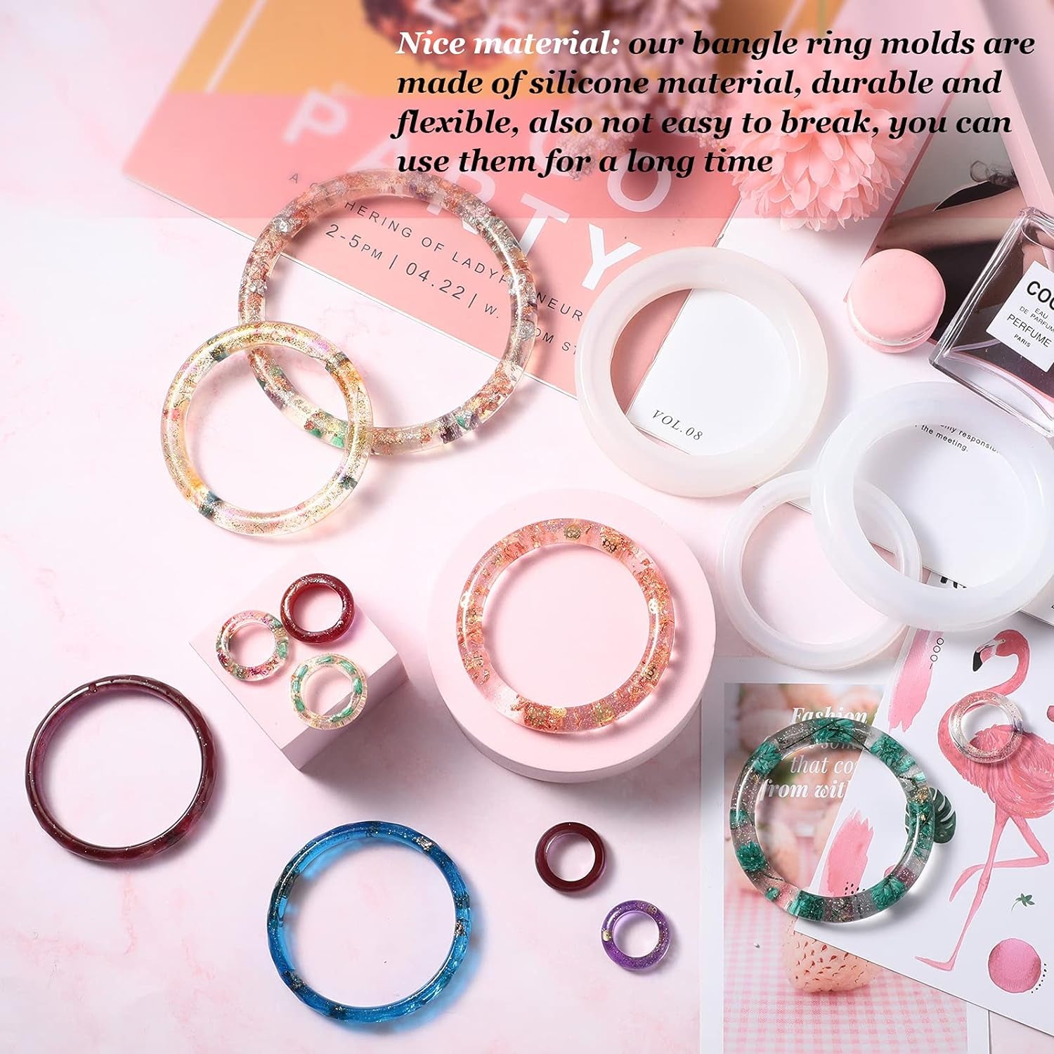 9 Pieces Silicone Bracelet Mold and Ring Resin Casting Mold Set round Epoxy Jewelry Mold Silicone Bangle Ring Mold for Jewelry DIY Crafts Making Supplies
