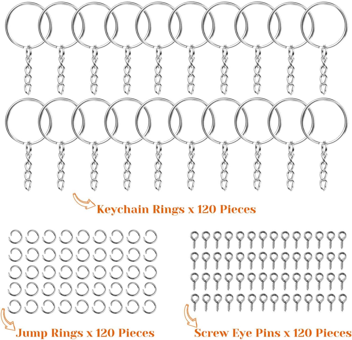 360Pcs Keychain Bulk, 120Pcs Keychain Rings with Chain and 120Pcs Open Jump Ring with 120Pcs Screw Eye Pins for Crafts and Jewelry Making