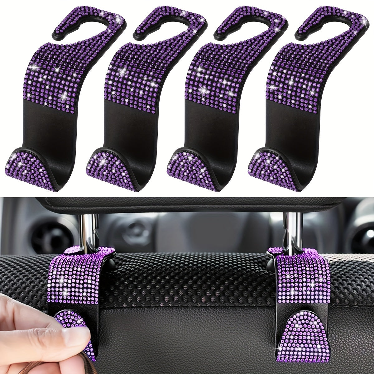 Crystal Car Seat Back Hooks – Heavy-Duty ABS, Bling Car Interior Accessories