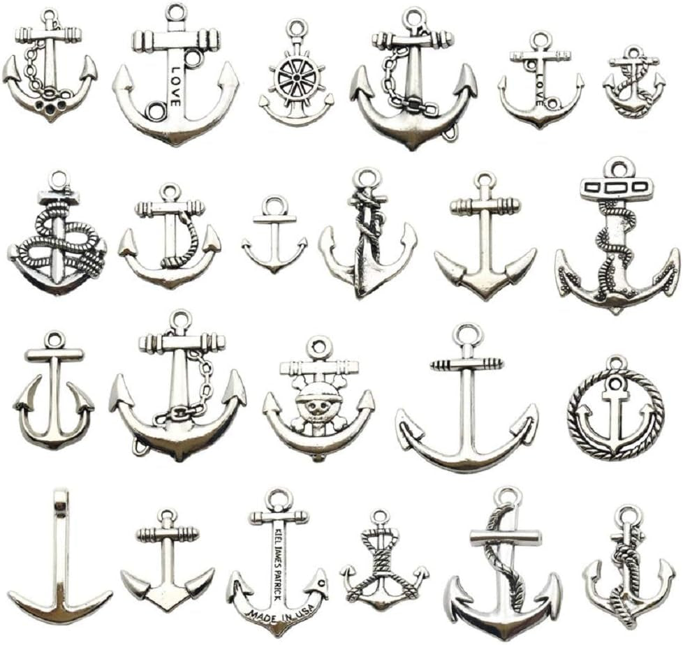 Nautical Charm Collection-50 Pcs Craft Supplies Nautical Ship Wheel Anchor Lig Charms Pendants for Crafting, Jewelry Findings Making Accessory for DIY Necklace Bracelet (M066)