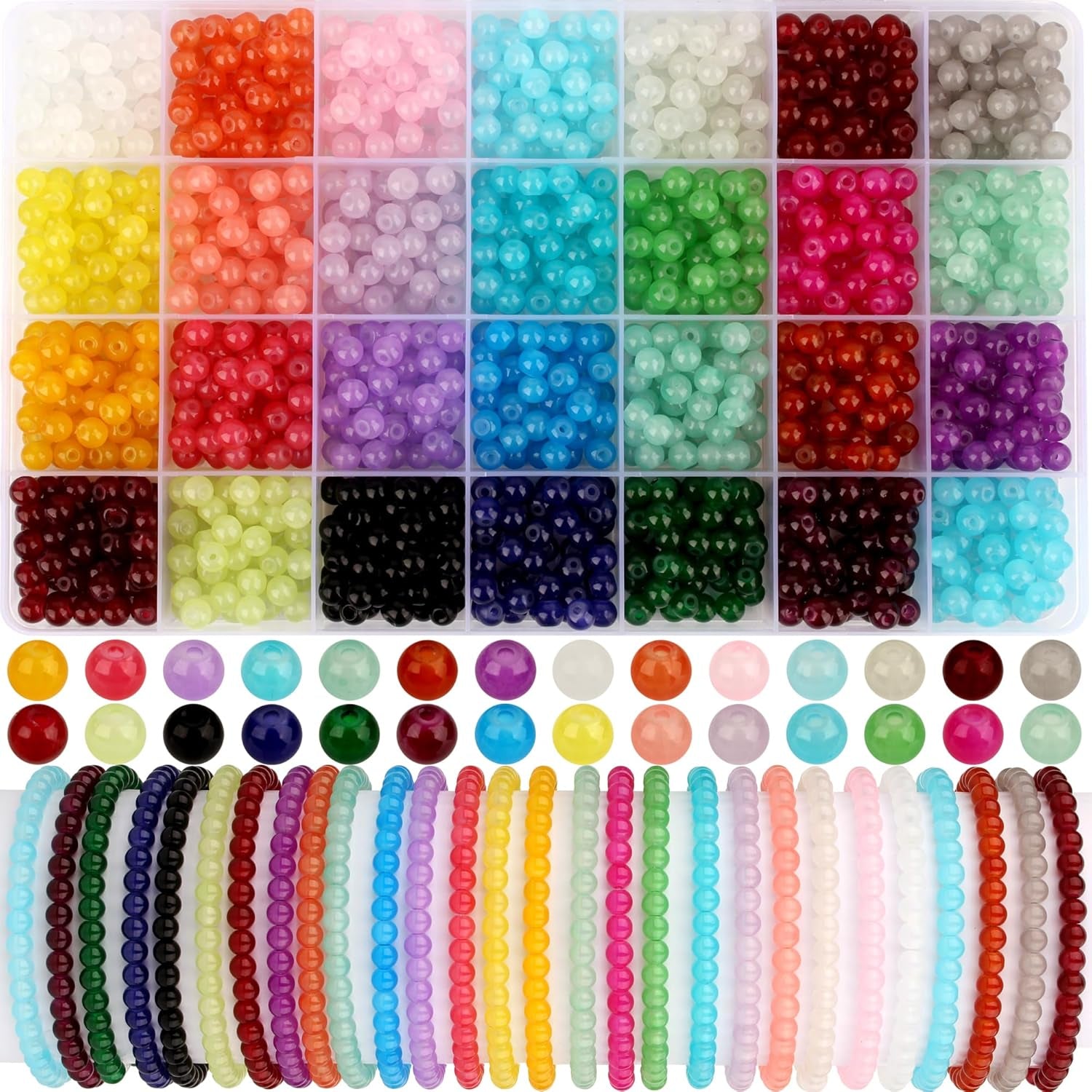 1400Pcs Glass Beads for Bracelets - DIY Bracelet Making Kit with 28 Colors, 6Mm round Beads - Stunning Crystal Beads - Glass Bead Kit for Jewelry Making