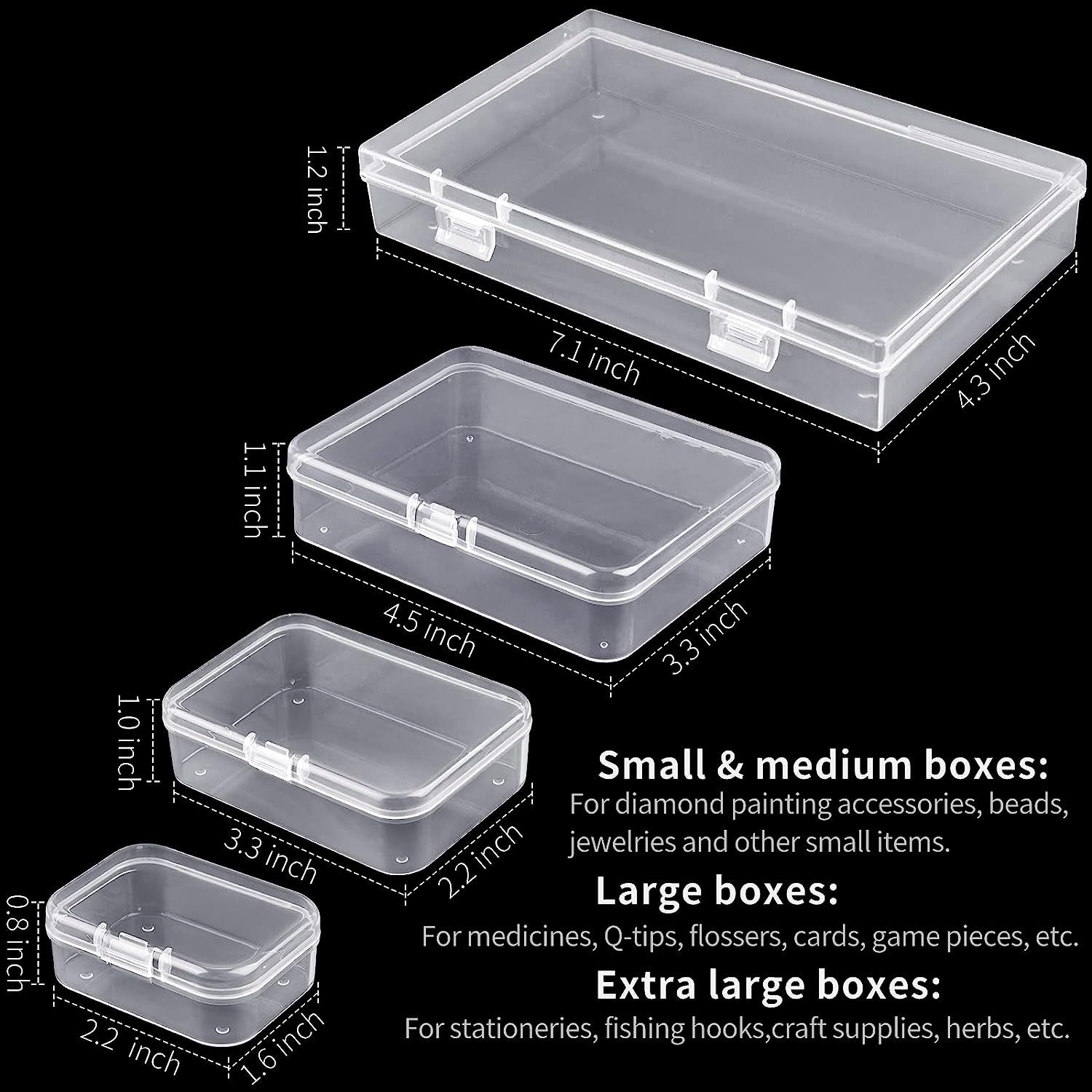 24 Pcs Small Plastic Containers with Lids - Mini Plastic Craft Storage Boxes with Hinged Lids Clear Bead Organizer for Jewelry Findings and Art Supplies (4 Mixed Sizes)