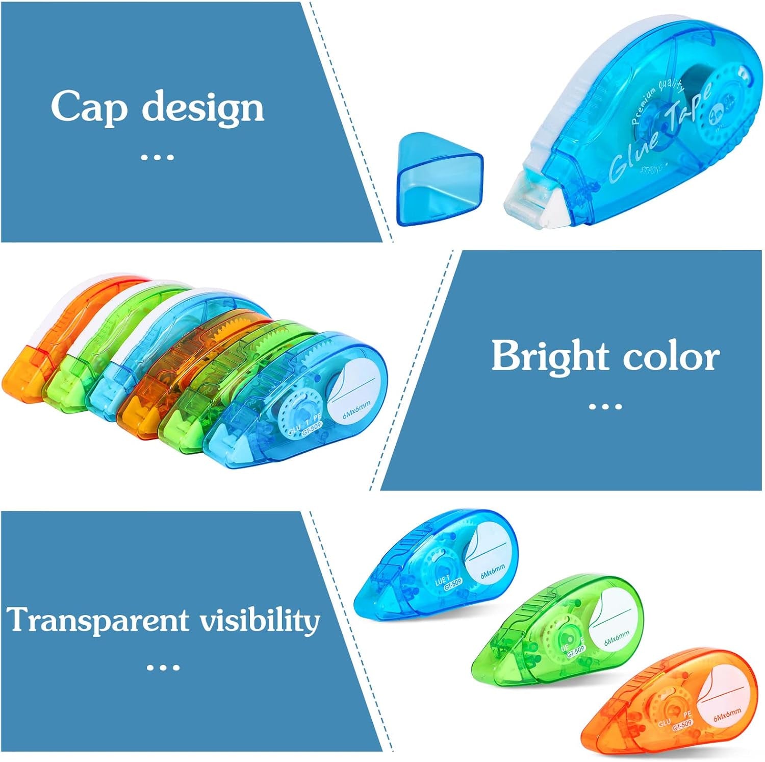 6 Pcs Double Sided Scrapbooking Tape Roller, Double Sided Adhesive Tape Glue Tape Roller Tape Runner for Crafts Scrapbooking Supplies Gift Wrapping (0.32Inch×26Ft; 0.24Inch×20Ft)