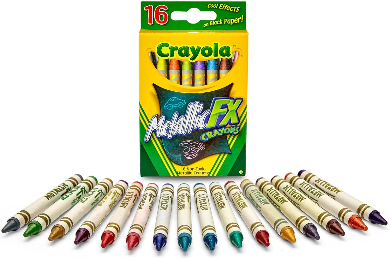 Metallic Crayons (16Ct), Kids Crayons for Coloring and Drawing, Glitter, Shiny, and Unique Colors, Gift for Kids, Nontoxic, 3+