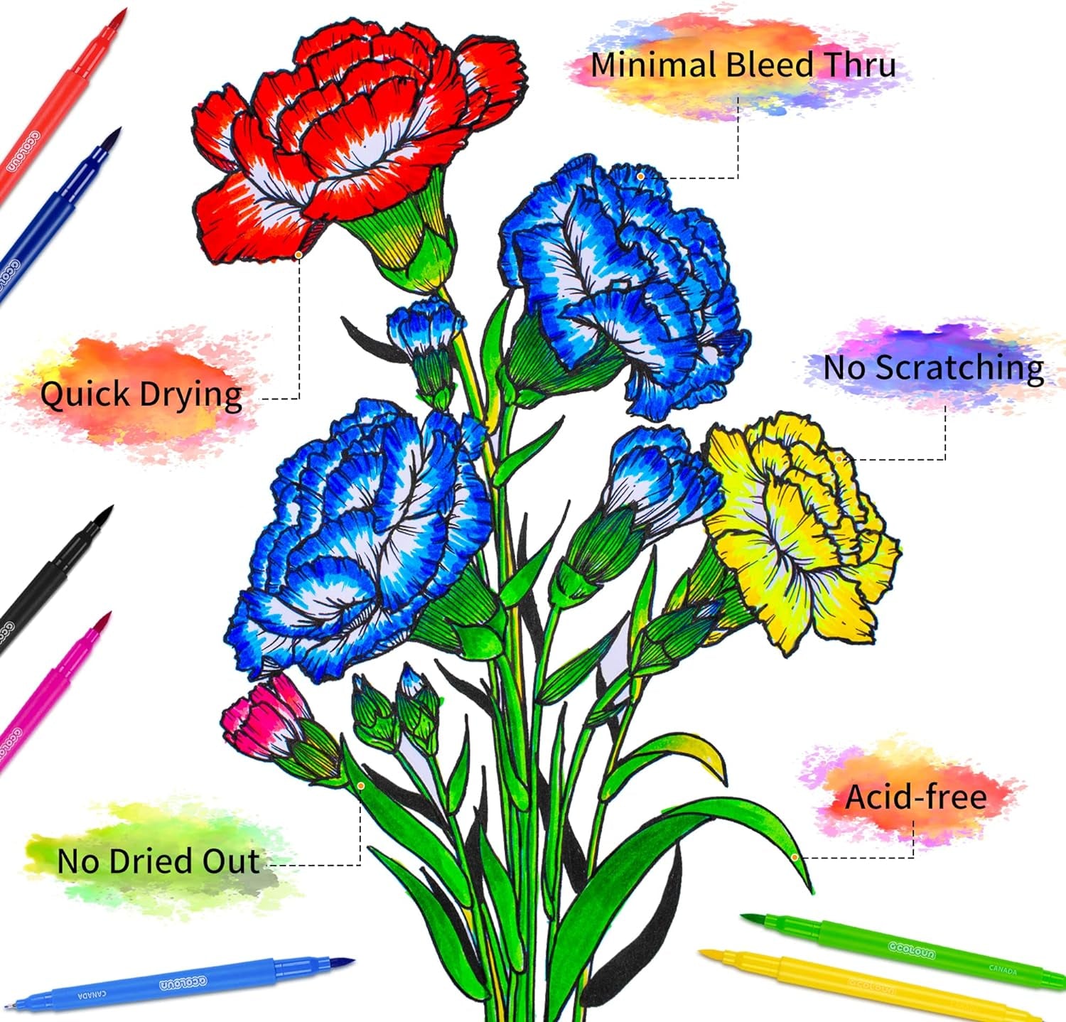 24 Colors Watercolor Paint Markers, Dual Tip Coloring Paint Markers Set Brush Pen and Fine Tip for Kid and Adult Coloring, Painting, Sketching and Drawing, School Supplies and Art Supplies