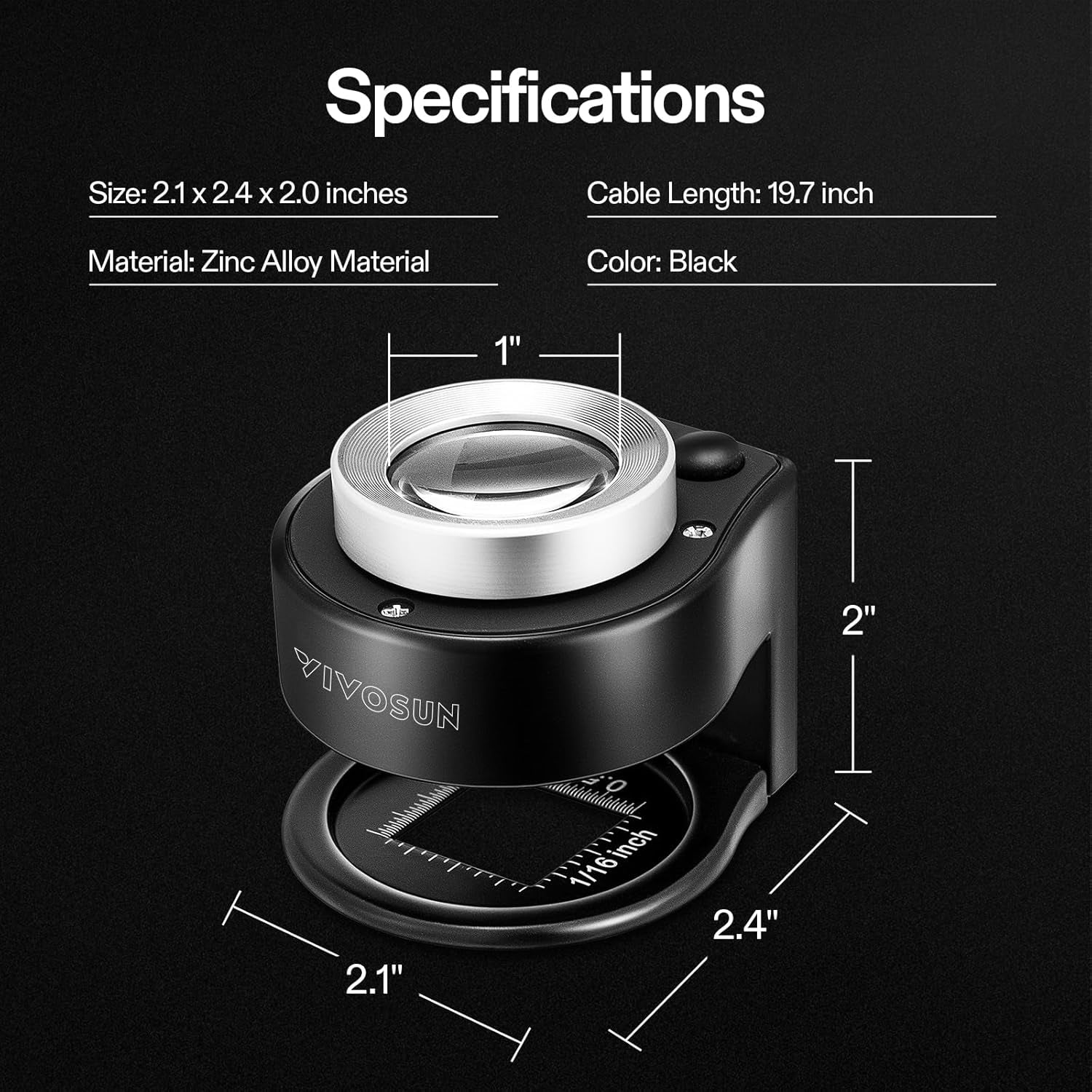 30X Rechargeable Loupe Magnifier with White LED Light and UV Light, Portable Magnifying Glass with Optical Glass Lens &amp; Scale for Jewelry, Textile, Gems, Stamps, Coins and Plants