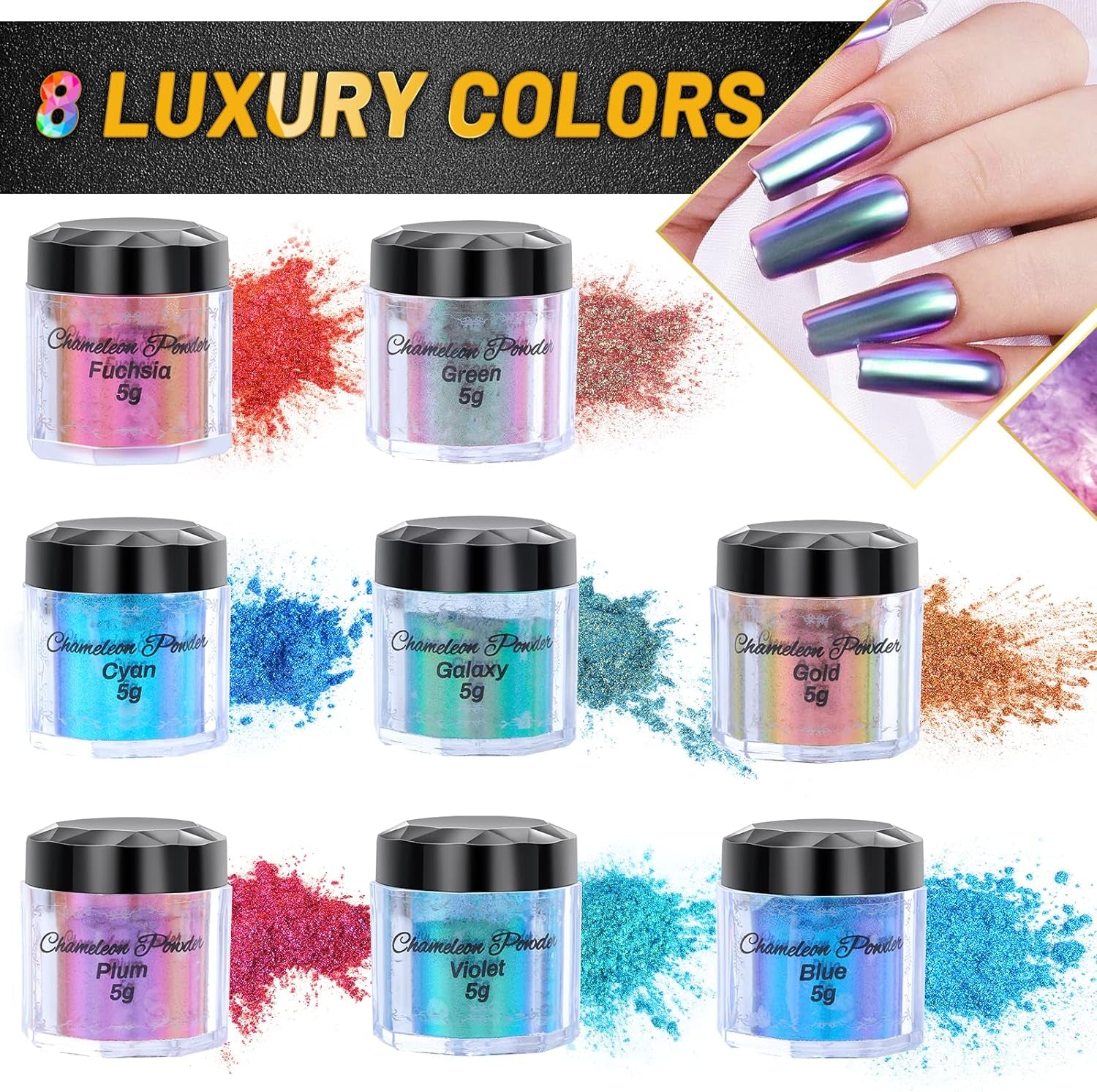 Chameleon Powder Pigment, 8 Color Changing Mica Powder for Epoxy Resin Tumblers, Update Chrome Powder for Nails Art Makeup Paints Crafts Candle Making Dye Slime Metallic