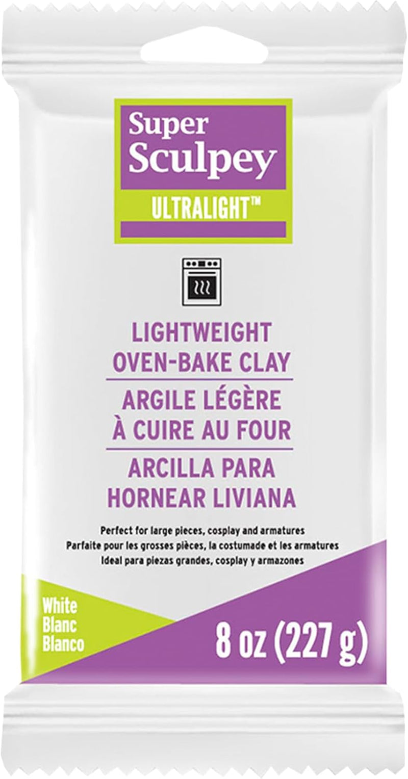 Super  Ultralight White, Lightweight, Non Toxic. Soft, Sculpting Modeling Polymer Clay, Oven-Bake Clay, 8 Oz Bar. Great for All Advanced Sculptors, Artists and Cosplayers.