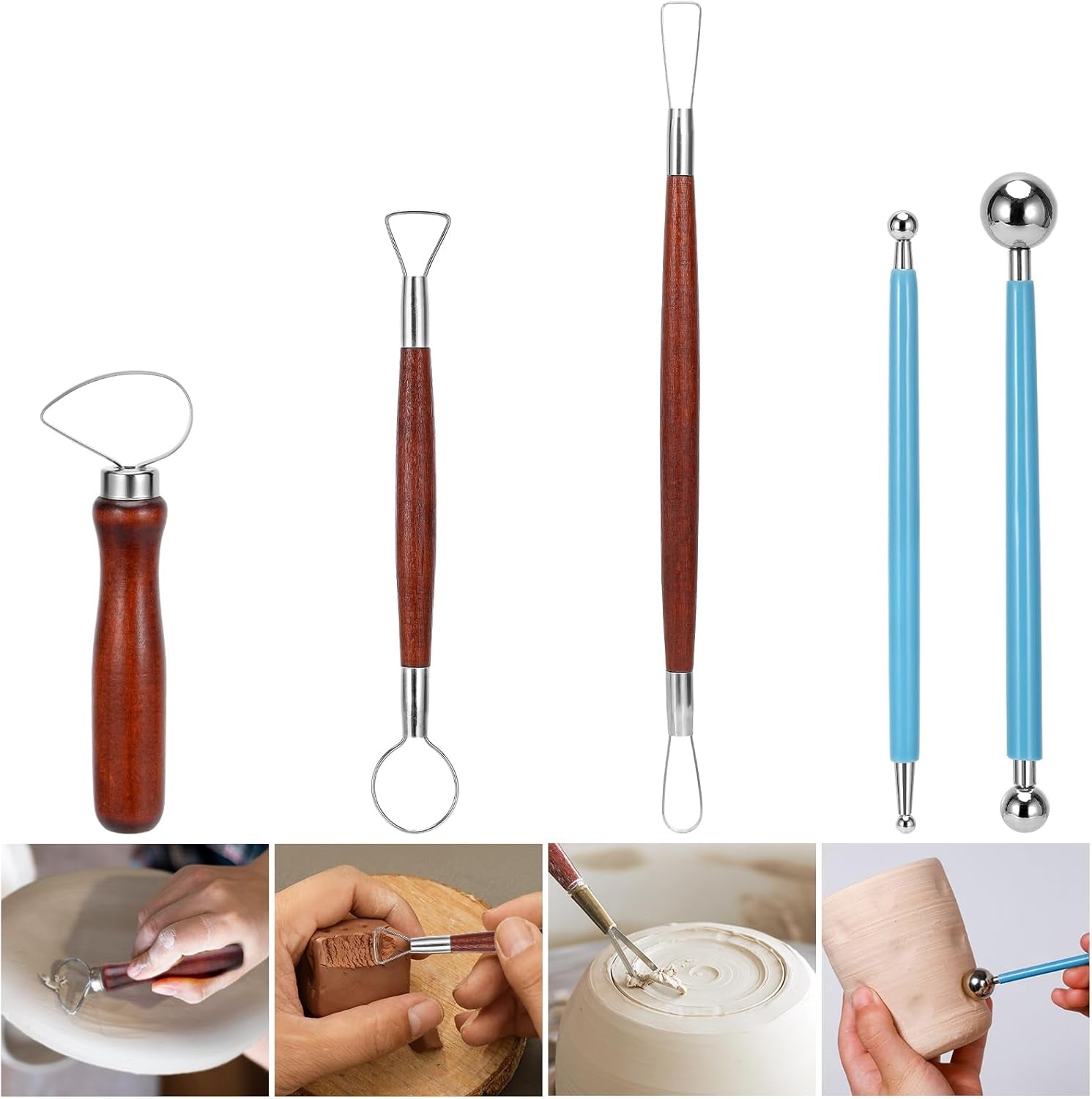 Clay Tools 21 PCS, Pottery Tool Kit Dotting Tools Polymer Clay Tools, Ceramics Tools with Wooden Handle Pottery Tool Bag