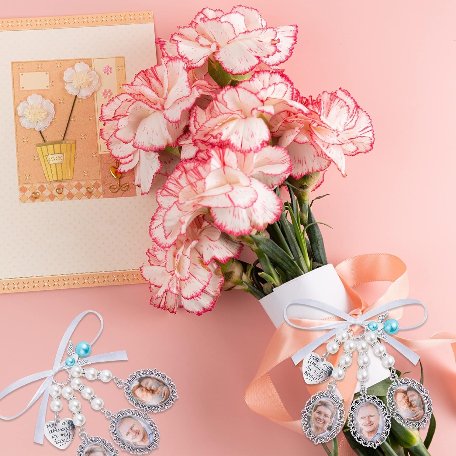 Wedding Bouquet Charm Bouquet Photo Charms Bridal Lacy Oval Bridal Charms You Are Always in My Heart DIY Bouquet Picture Charm for Wedding Memory Friend Gift