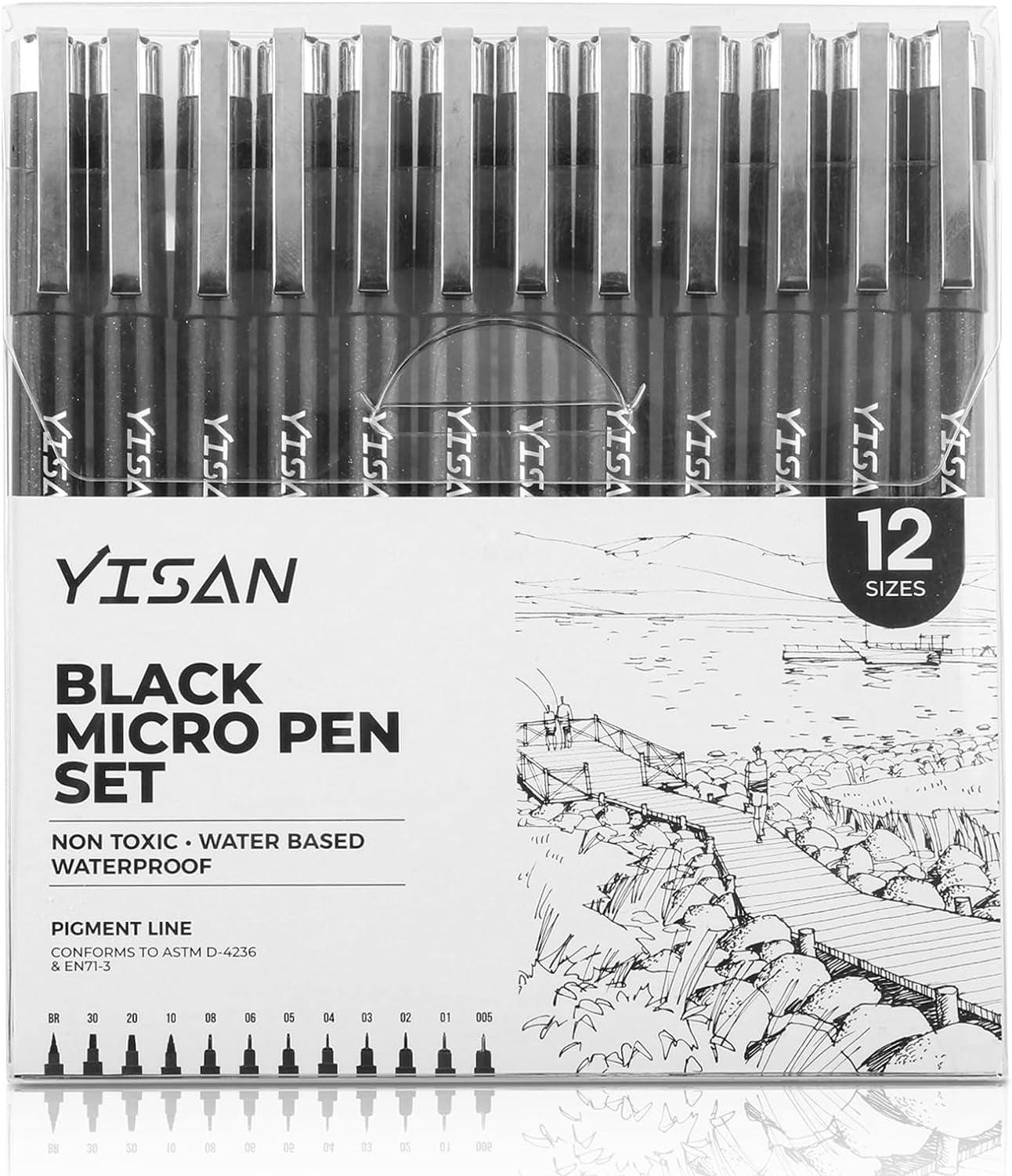 Black Drawing Pens,12 Art Pens Set,Fineliner Ink Pens,Art Markers,Manga Pens,Technical Pens for Sketching,70337