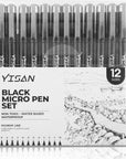 Black Drawing Pens,12 Art Pens Set,Fineliner Ink Pens,Art Markers,Manga Pens,Technical Pens for Sketching,70337