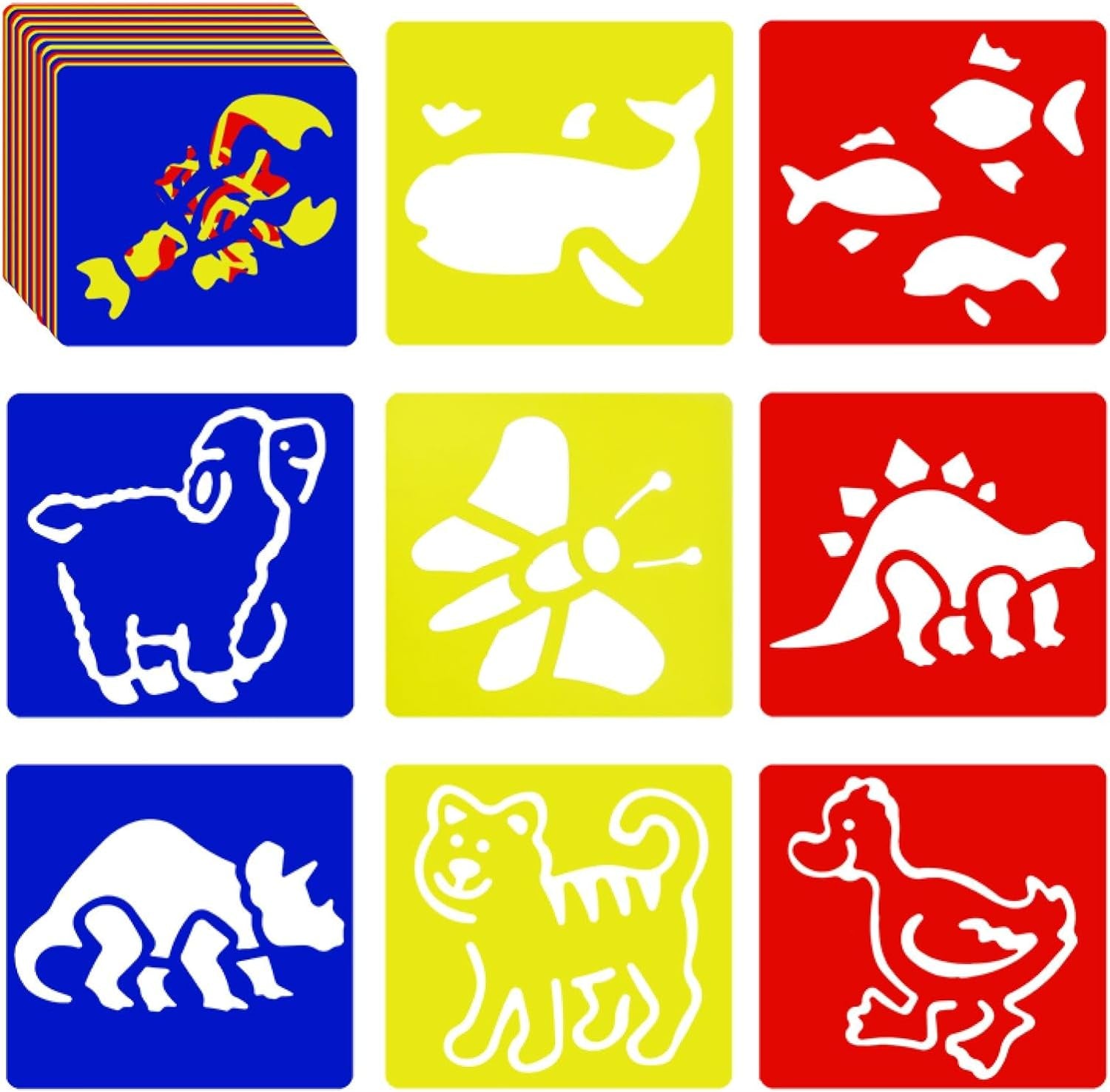 24 Pieces Stencils for Kids 5.9 X 5.5 Inches Drawing Stencils Chalk Stencils Large Washable Animal Themed Primary Shape Template for Kids Toddlers Preschooler (Animal Style)