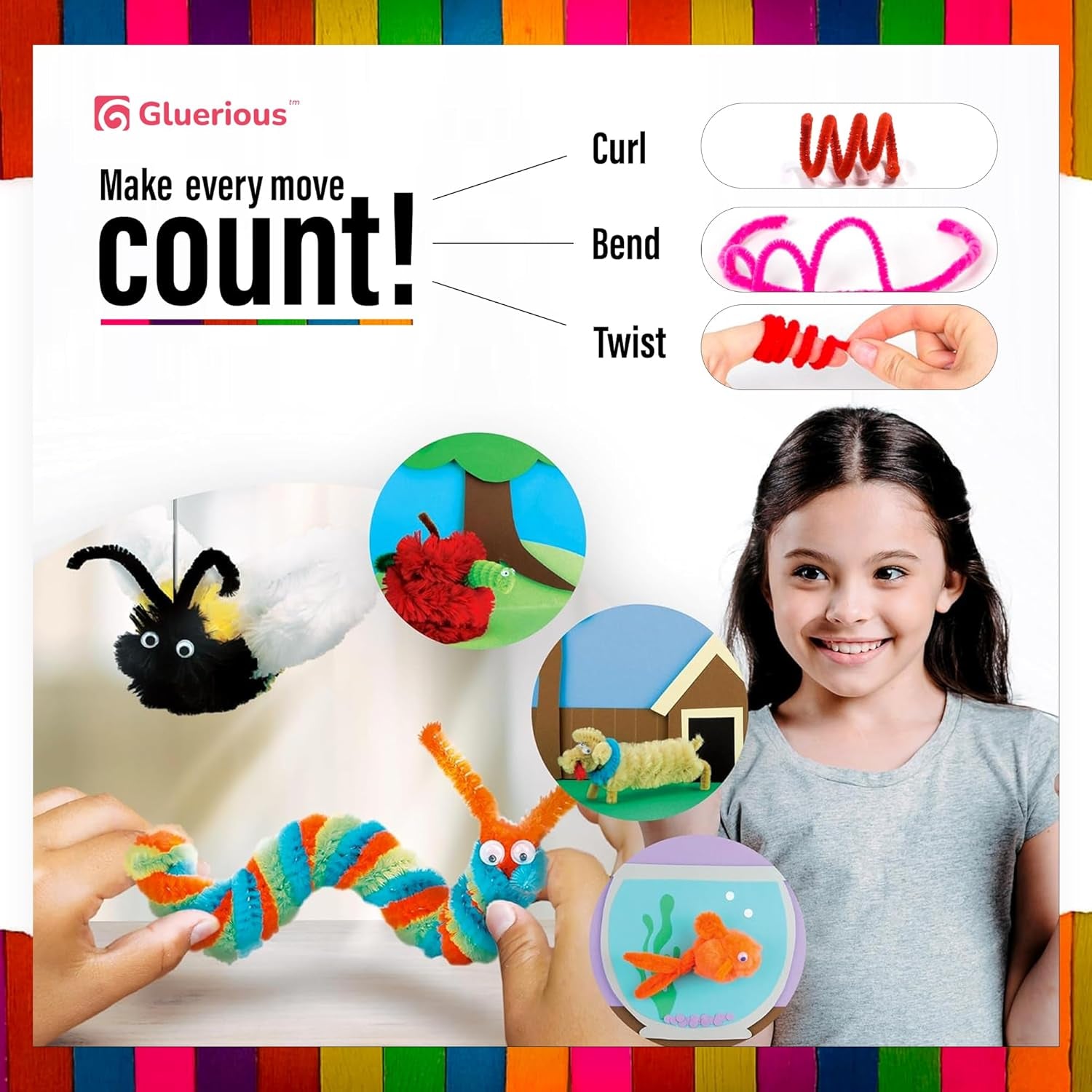 1200Pcs Pipe Cleaners for Craft, Chenille Stems for DIY Art Decorations, 20 Assorted Colors Green Black White Orange Pastel & More, 12 Inches Size for All Creative Ages