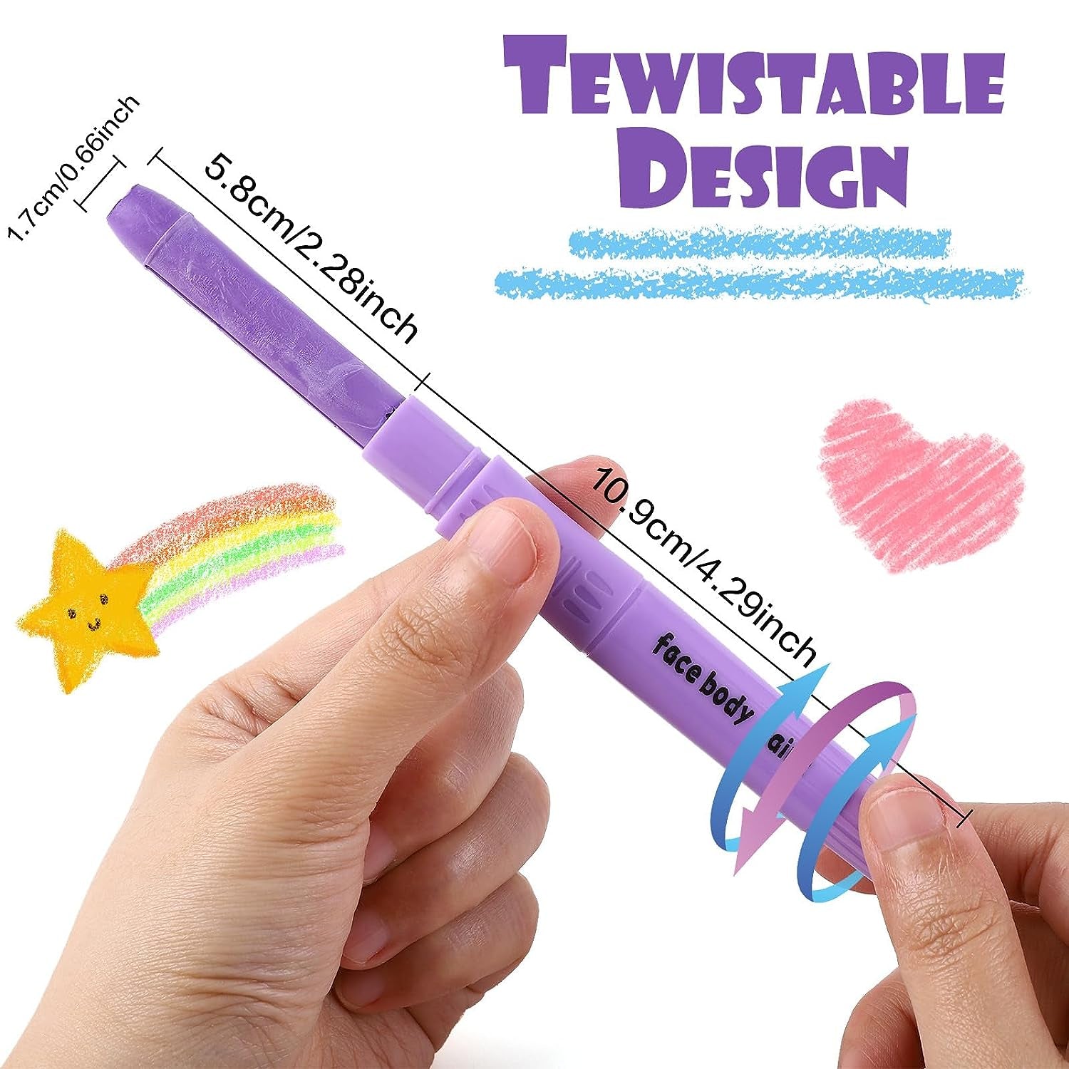 Face Painting Kits for Kids, 12 Colors Twistable Face Paint Sticks, 3 Type Brushes, Water Based Washable Face Paint Crayons Kit for Halloween Cosplay Makeup Body Paints for Children Adult