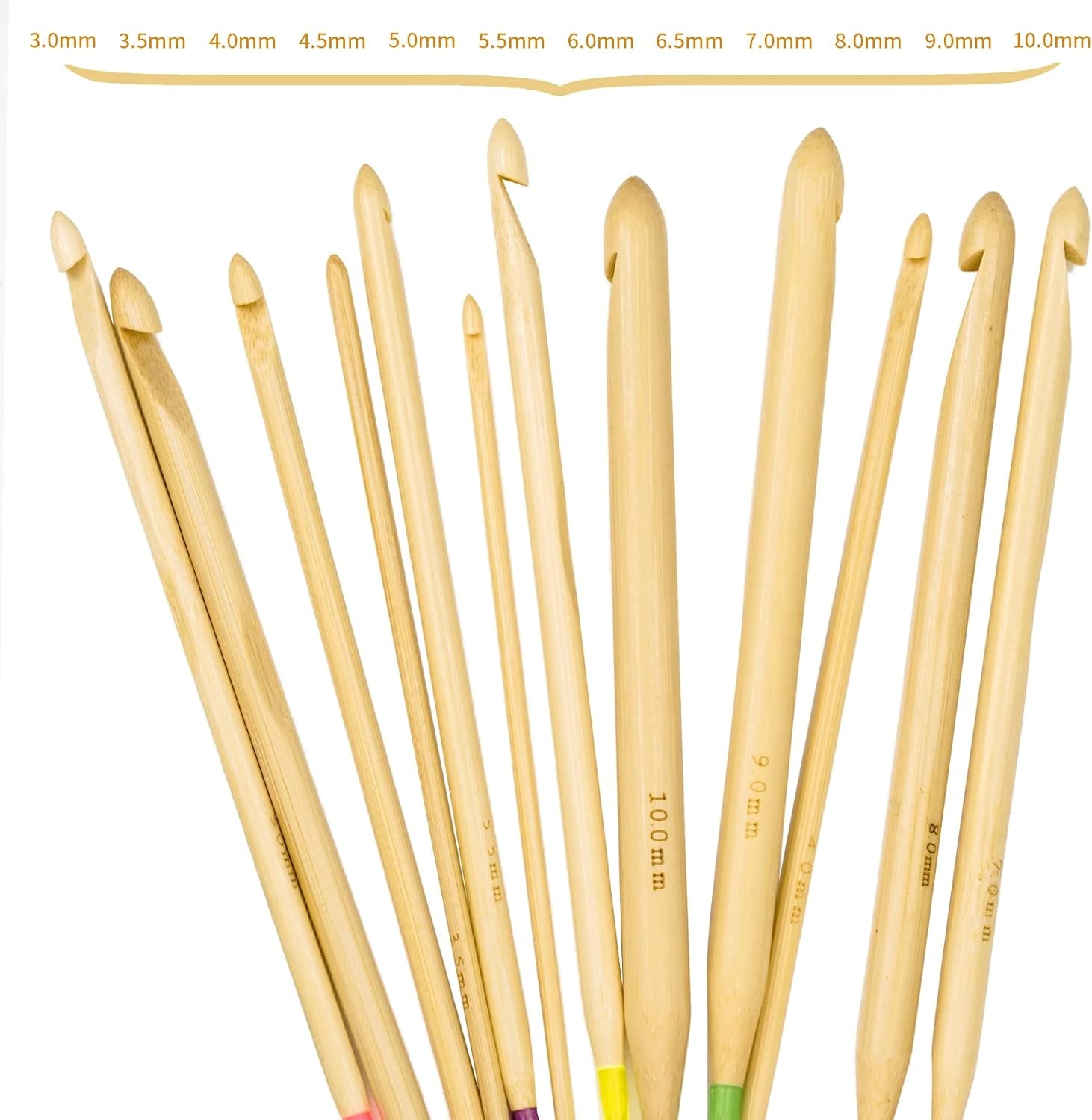 23 Pieces Tunisian Crochet Hooks Kit Including 12Pcs 3-10 Mm Bamboo Knitting Needle with Bead Carbonized Bamboo Needle + 11Pcs 2-8 Mm Multi Color Tunisian Afghan Aluminum Crochet Hooks