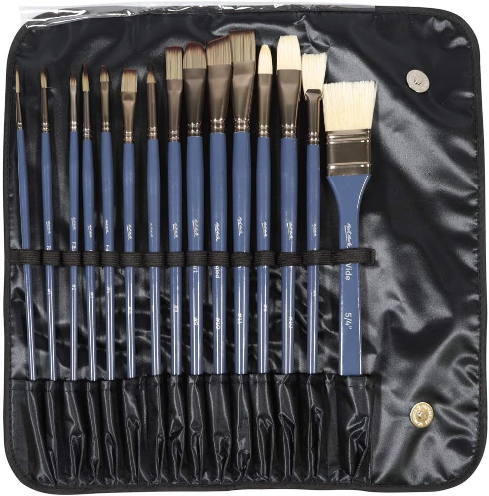 Premium Paint Brush Set 15 Piece, Includes 15 Different Brushes in a Roll Case with Magnetic Closure, Suitable for Watercolour, Acrylic and Oil Painting