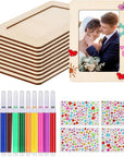 Picture Frame Painting Craft Kit for 4 * 6 Photo,10Pcs DIY Unfinished Wooden Picture Frames with 12Pcs Painting Color Pen 4 Sheets Crystal Diamond Stickers for DIY Craft