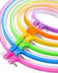 6 Pieces Embroidery Hoops and 15 Needles, Plastic Circle Cross Stitch Hoop Ring Embroidery Circle Set, 3.4 Inch to 10.4 Inch (Multicolor)