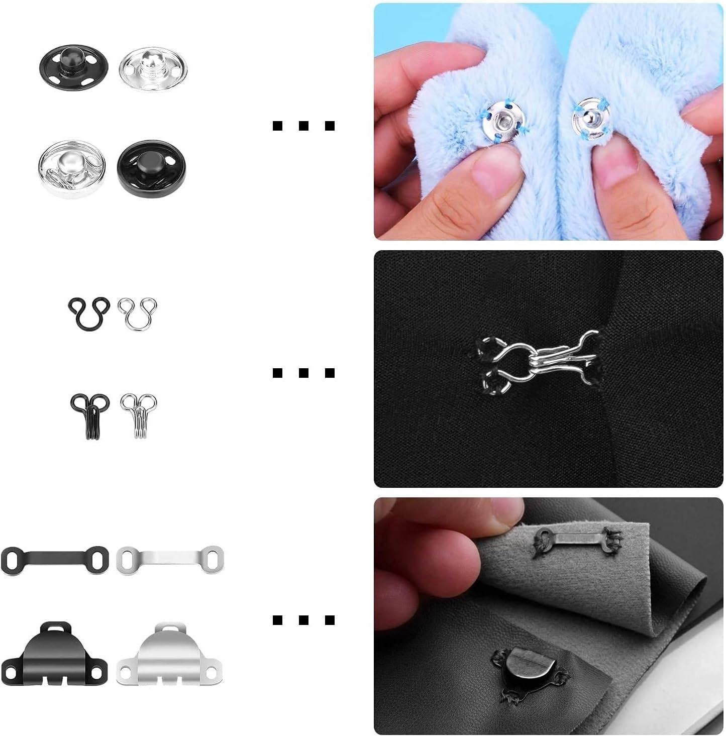 50 Pair Snaps for Sewing 3 Styles Hook and Eye Latch for Clothing Sewing Fixing Tools with Metal Sewing Buttons Fasteners Press Studs for Skirt Dress Bra Sewing DIY Crafting, 2 Colors (50)