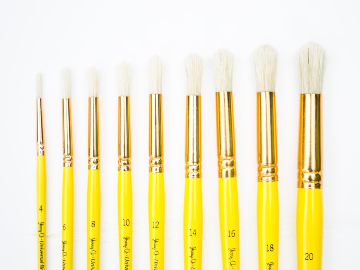 18 Pcs Pure Natural Hog Bristle Brush Set for Oil, Acrylic, Tempera. Short Wood Handles JQ181