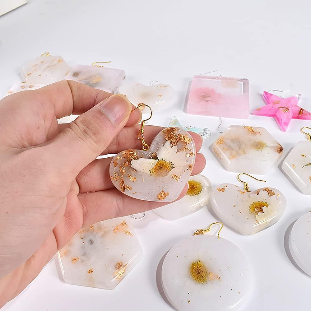 Multi-Functional Small Silicone Molds Set for Resin, Earrings Resin Molds, Hexagon round Crescent Moon Pentagram Heart Molds for Keychain Badge Reel Pendant Charm Earrings Jewelry Making