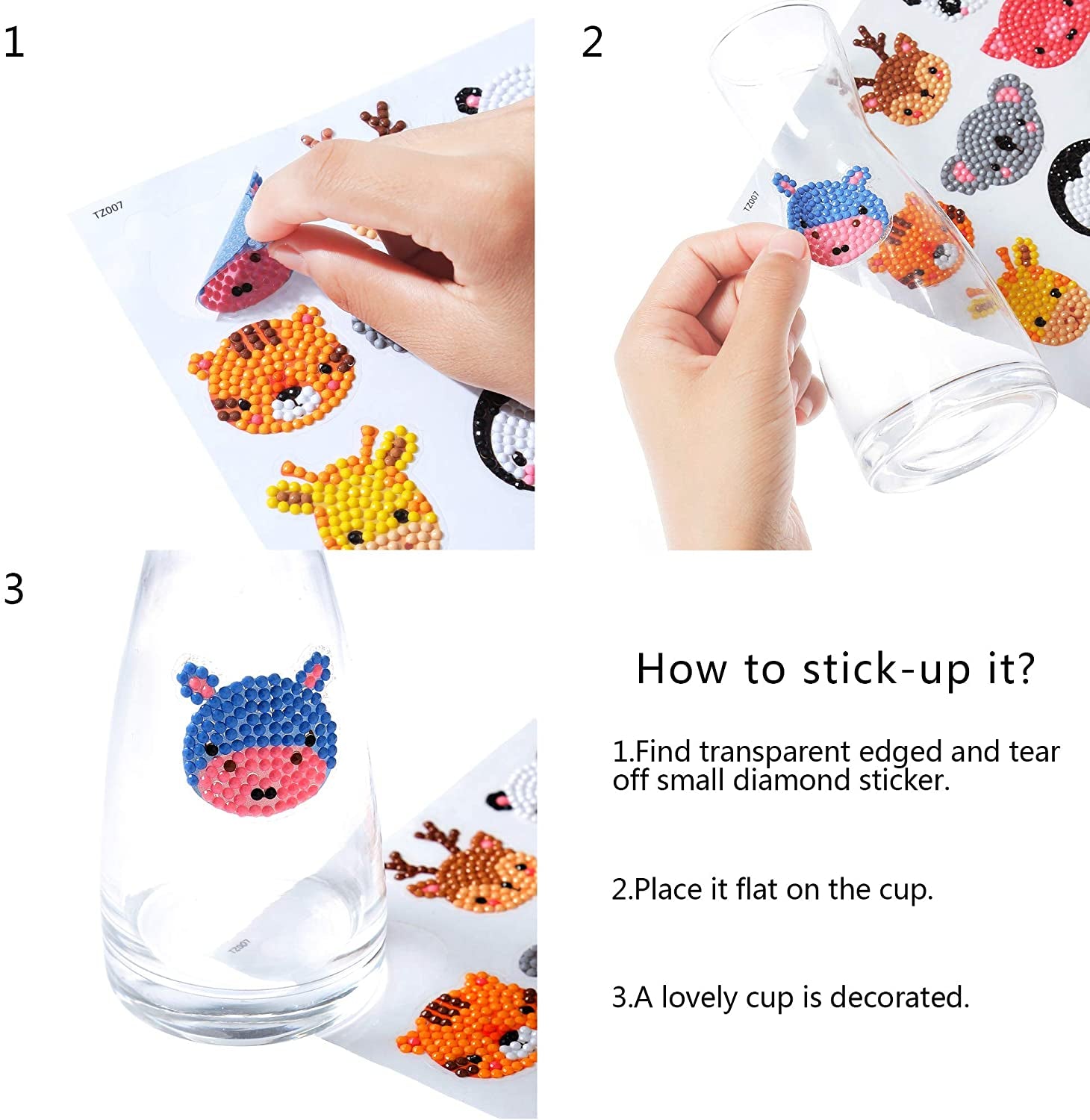 24Pcs Animal Diamond Stickers for Kids, Beginner Friendly Gem Art Kits, Complete Craft Set with Tools, Gift for Birthdays, Holidays