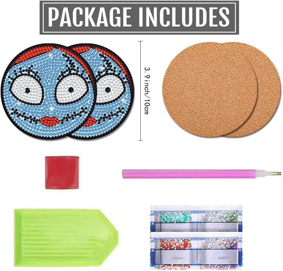 2 PCS Diamond Painting Coasters Kits, DIY Funny Jack Skull Diamond Art Coaster Sets for Beginners Adults and Kids Art Craft Supplies