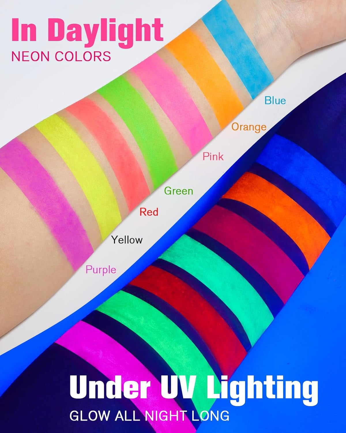 14 Pcs Glow in the Dark Face Paint,  Black Light Neon Face & Body Paint, Halloween Masquerade Makeup Sticks, Fluorescent Crayons Kit for Kids