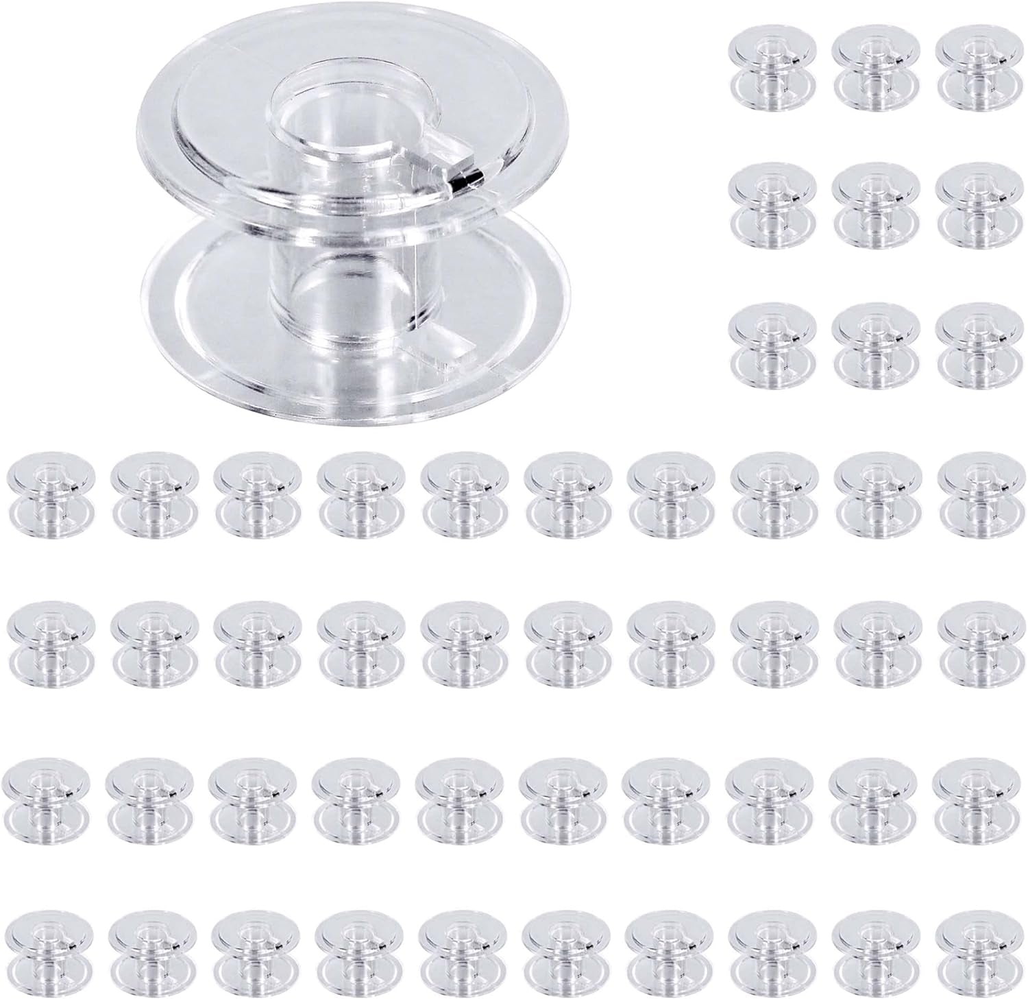 Class 15 Bobbins for Sewing Machines, Transparent Plastic Bobbins, 50 Count
