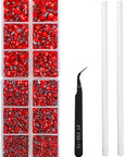 5040Pcs Red Flatback Rhinestones for Crafting, Crystal round Gems for Nail Art DIY Crafts Clothes Bags, 6 Mixed Size Hotfix Rhinestones with Tweezers and Picking Rhinestones Pen