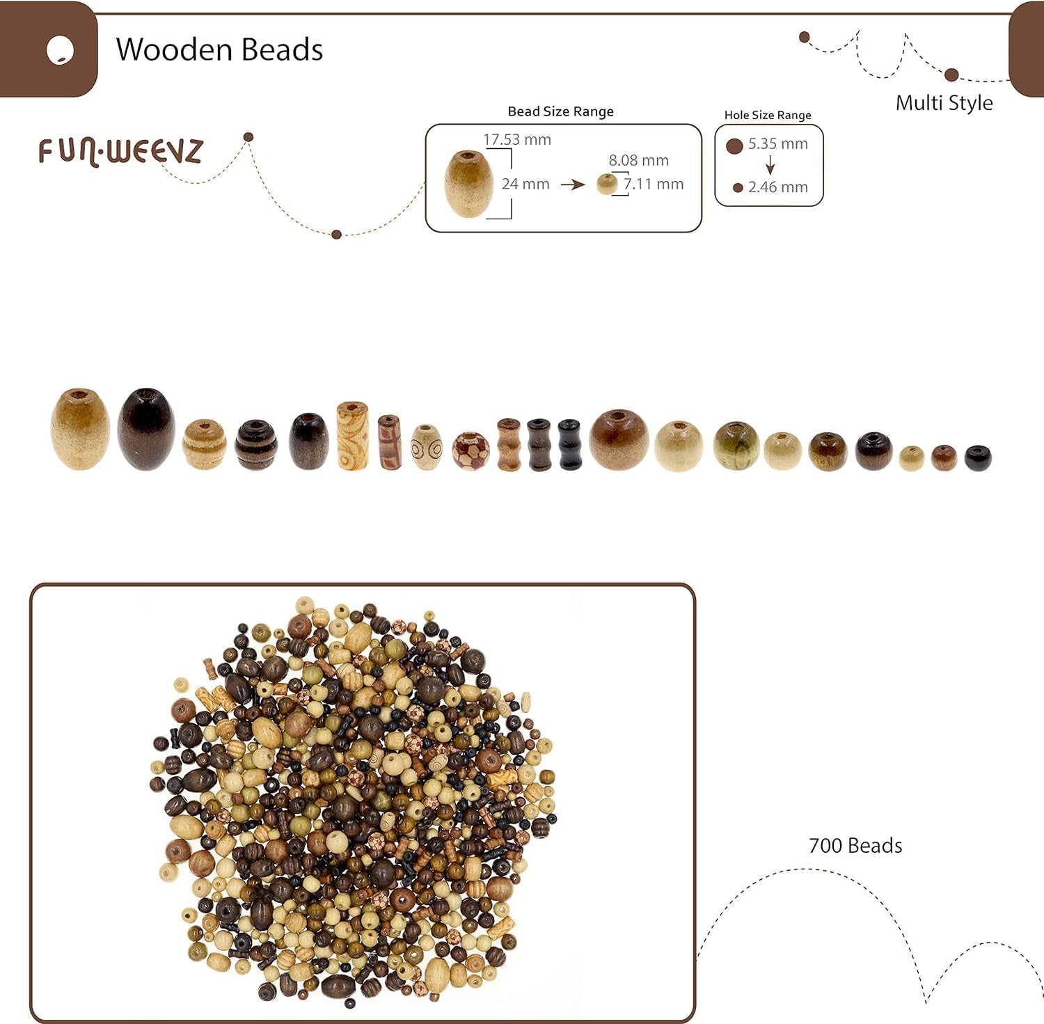 700 Wooden Beads for Jewelry Making Adults, Assorted African Beads, Wood Beads for Craft Bracelets and Necklace Jewelry, Crafts Macrame Supplies, round Bead Pack for Bracelet and Necklaces