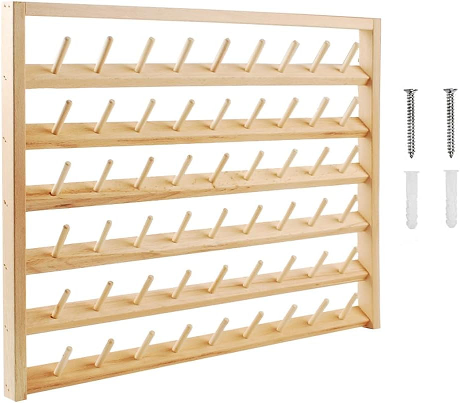 NW Wooden Thread Holder Sewing and Embroidery Thread Rack and Organizer Thread Rack for Sewing with Hanging Hooks for Wall(48-Spools)