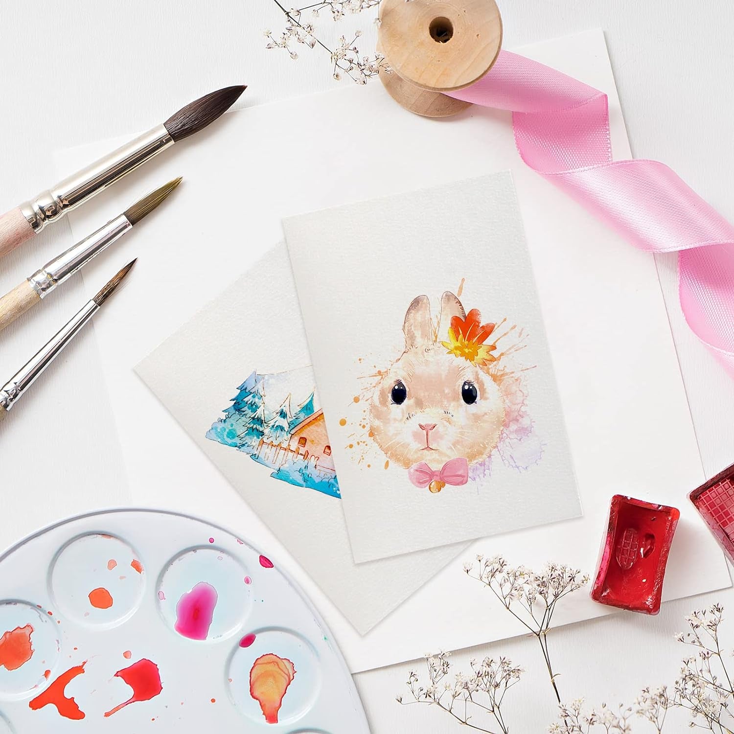100Pcs 100% Rag Cotton White Watercolor Paper Cold Press Paper Bulk 140Lb Heavyweight Paper Watercolor Paper Cards Watercolor Drawing Student Artist for Kids,4 X 6 Inch