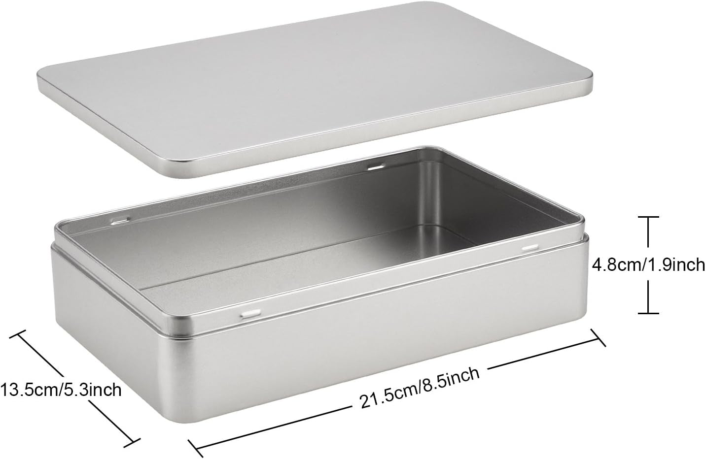 1 Pack 8.5 by 5.3 by 1.9 Inch Silver Rectangular Empty Tin Box Containers, Gift, Jewelery and Storage Tin Kit, Home Organizer
